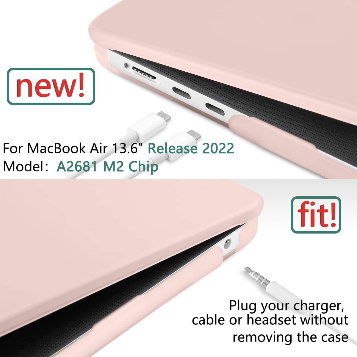 Suitable for  2023 2022 MacBook Air 13 inch case M2 Model A2681 Hard Shell Case Keyboard Cover Sold Pink 3