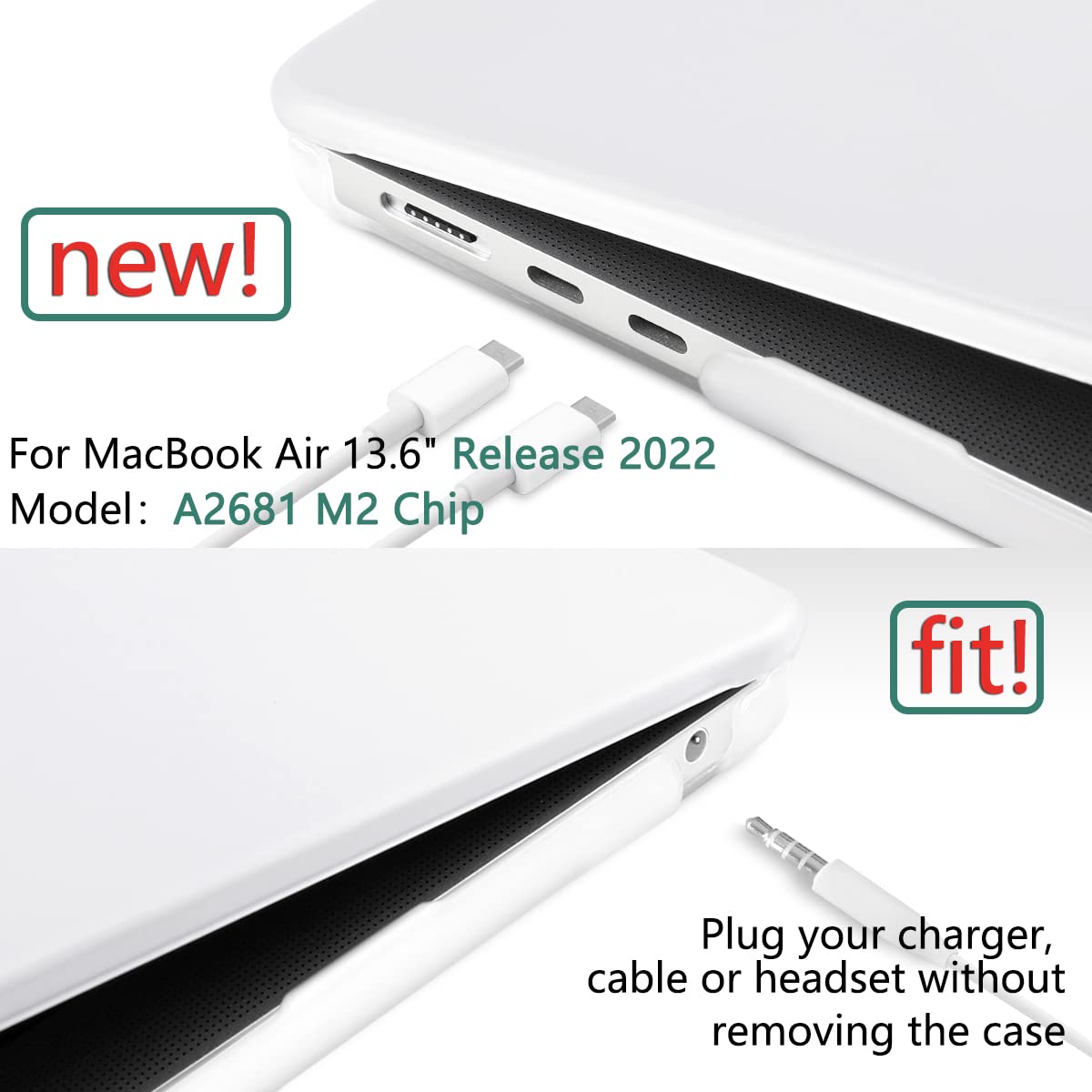 Suitable for  2023 2022 MacBook Air 13 inch case M2 Model A2681 Hard Shell Case Keyboard Cover White 4