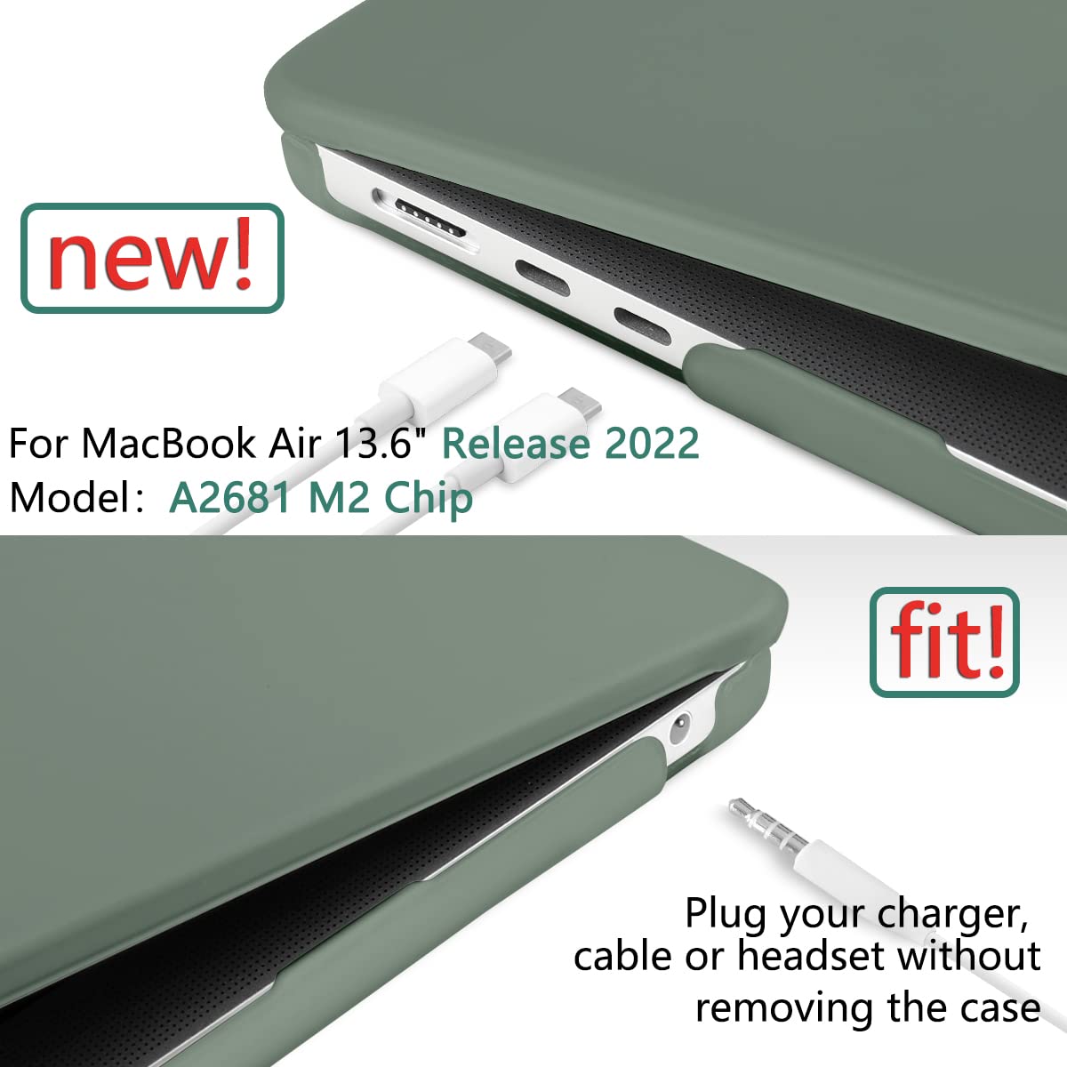 Suitable for  2023 2022 MacBook Air 13 inch case M2 Model A2681 Hard Shell Case Keyboard Cover Midnight Green 4