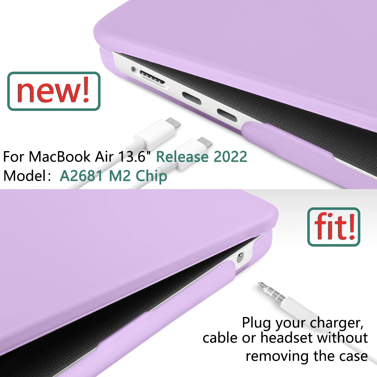 Suitable for  2023 2022 MacBook Air 13 inch case M2 Model A2681 Hard Shell Case Keyboard Cover Purple 4