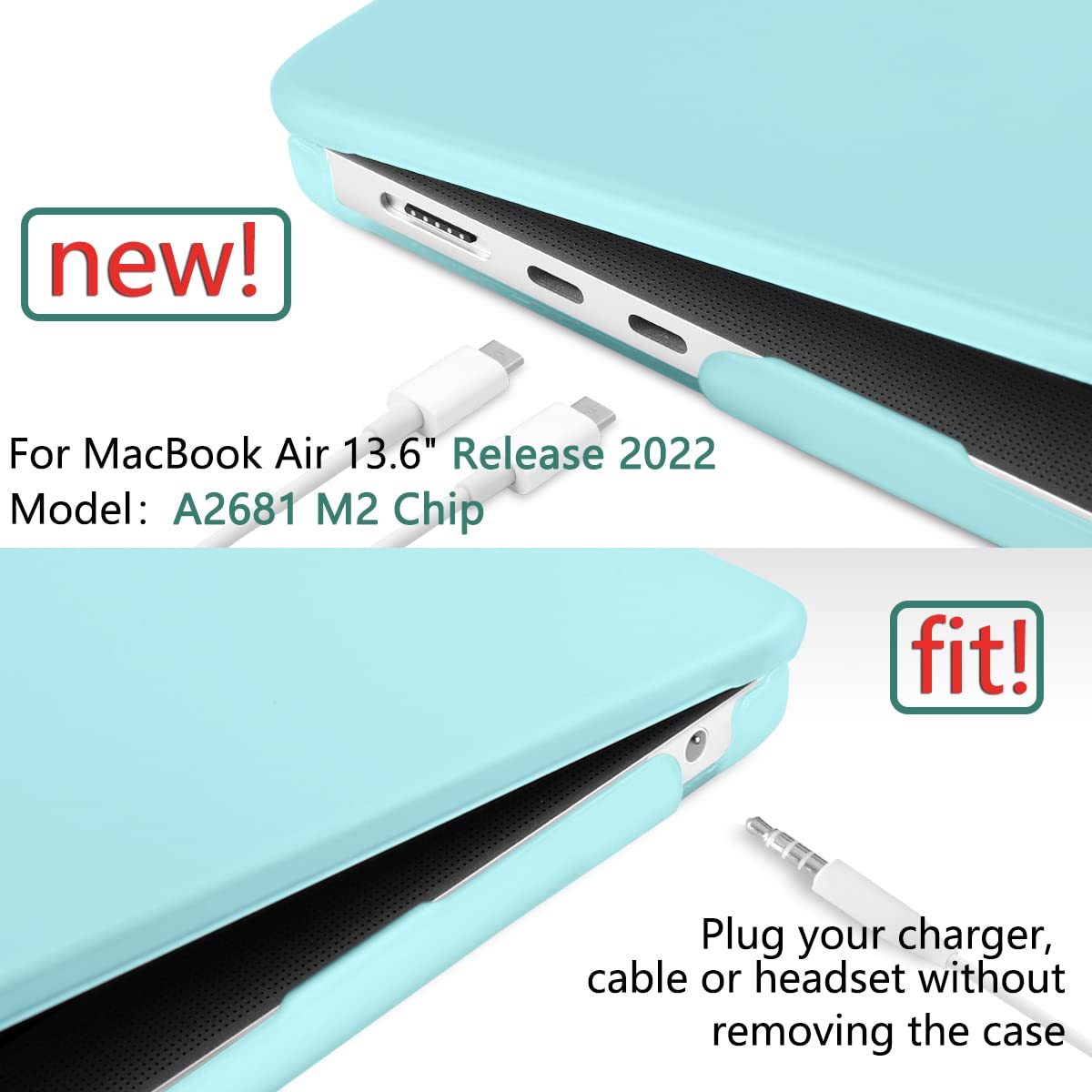 Suitable for  2023 2022 MacBook Air 13 inch case M2 Model A2681 Hard Shell Case Keyboard Cover Turquoise 4