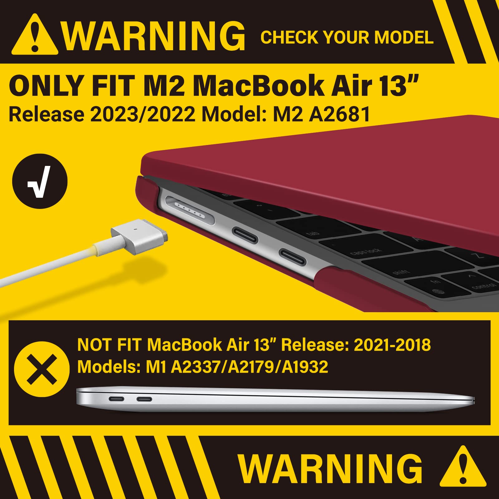 Suitable for  2023 2022 MacBook Air 13 inch case M2 Model A2681 Hard Shell Case Keyboard Cover Wine Red 3