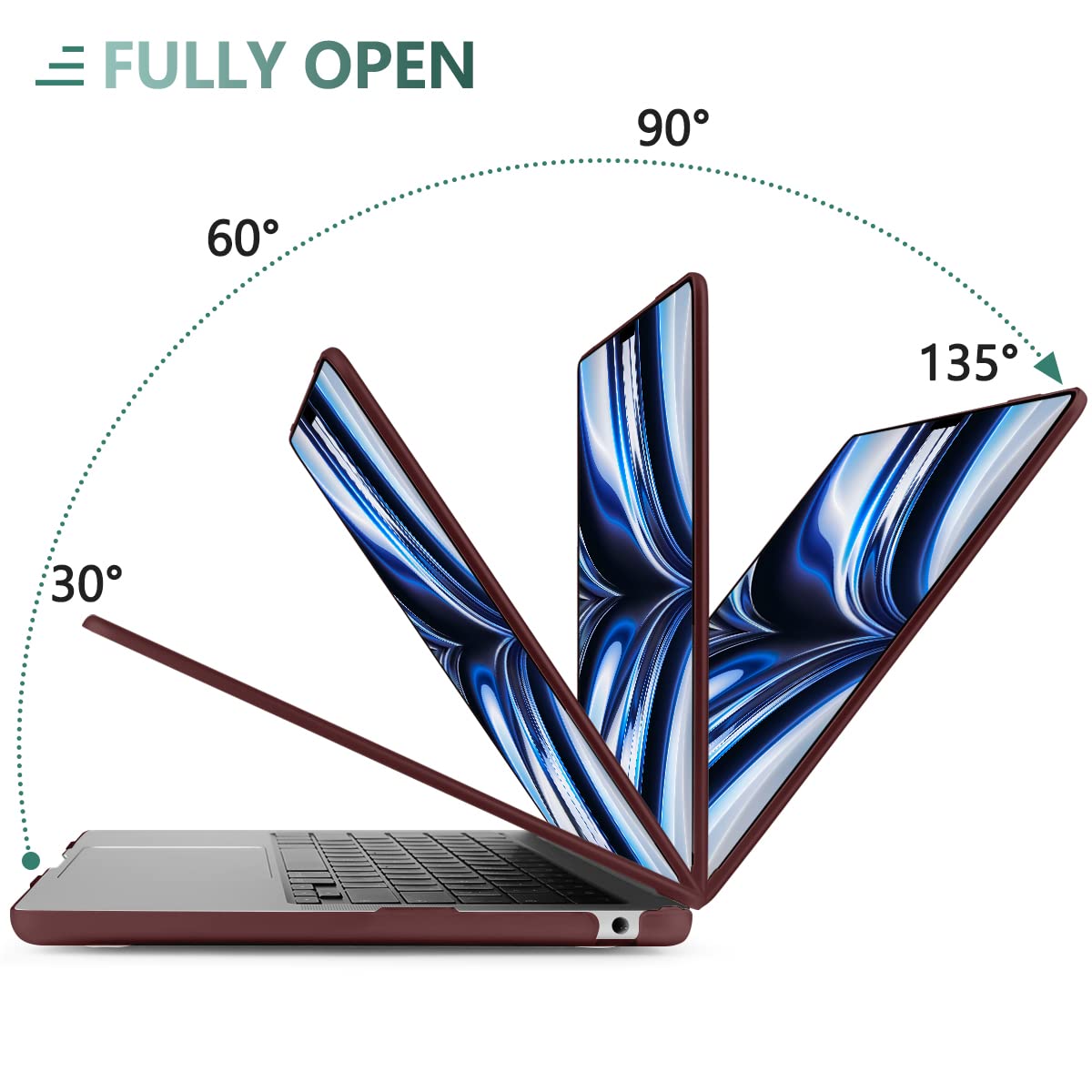 Suitable for  2023 2022 MacBook Air 13 inch case M2 Model A2681 Hard Shell Case Keyboard Cover Wine Red 5