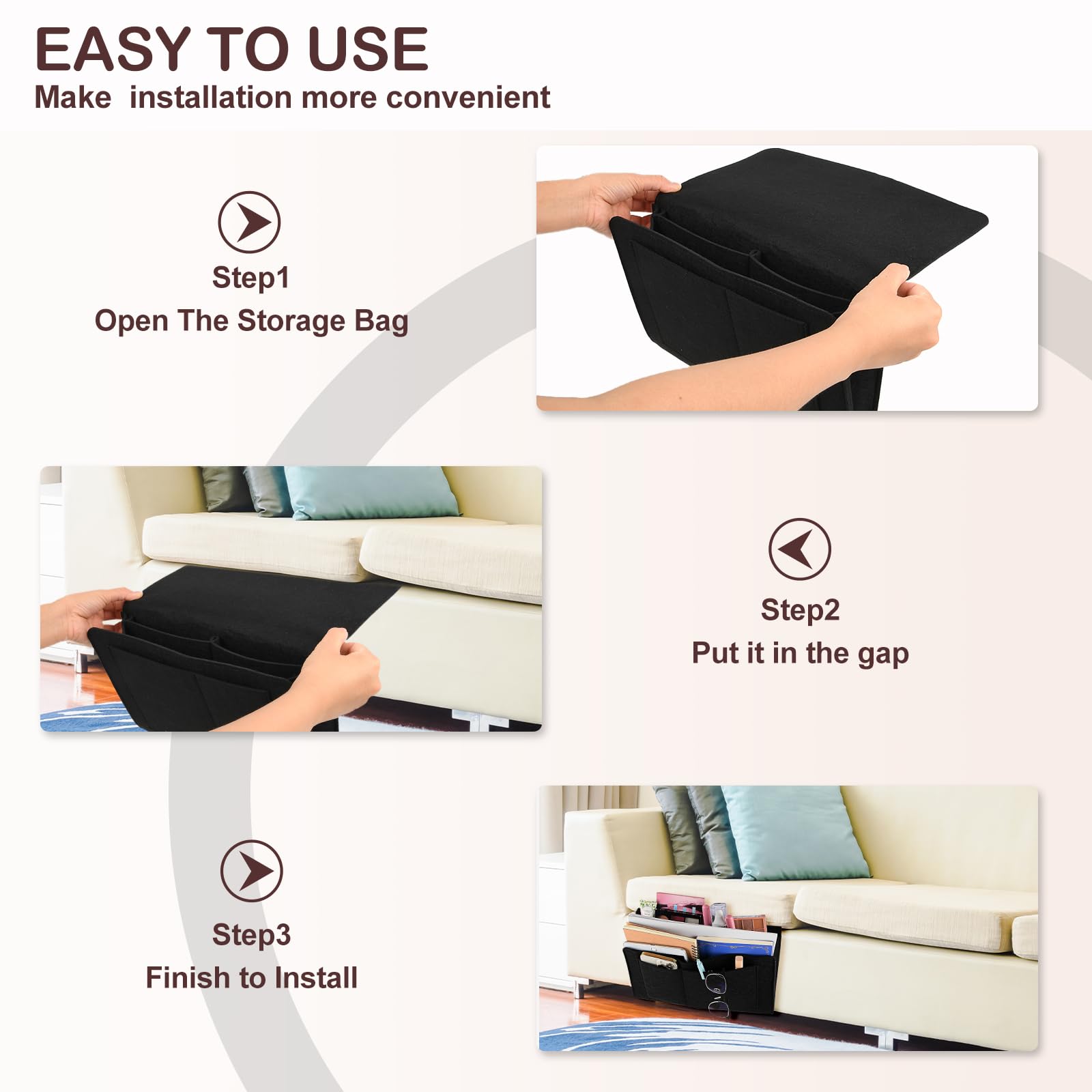 Bed Organiser Bedside Caddy Sofa Organiserd Book Magazines Organiser Black 3