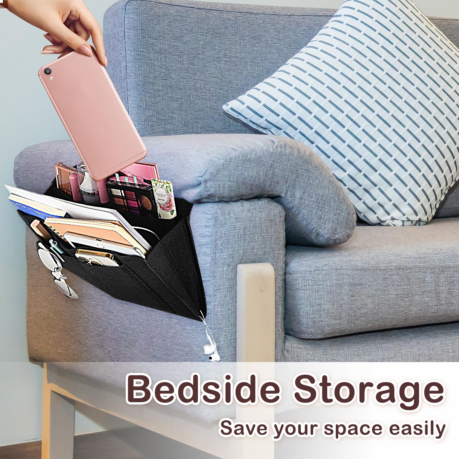 Bed Organiser Bedside Caddy Sofa Organiserd Book Magazines Organiser Black 7