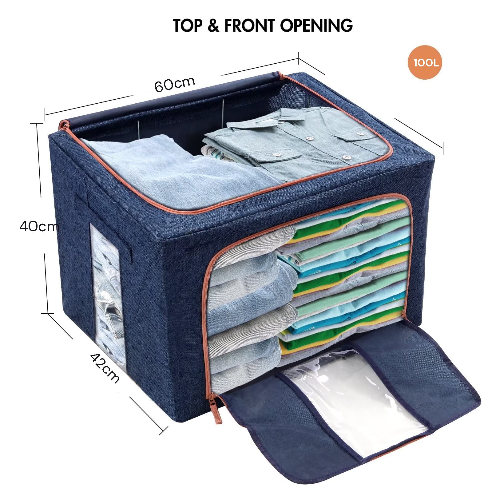 100L Cloth Storage Box Closet Organizer Storage Bags Clothes Storage Bags Wardrobe Organizer Idea Grey Blue 3