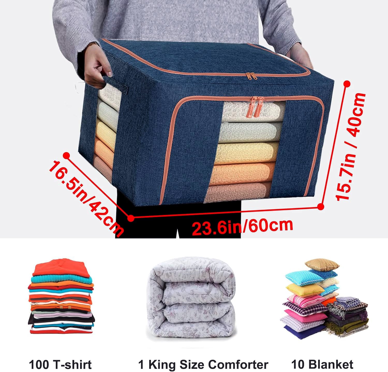 100L Cloth Storage Box Closet Organizer Storage Bags Clothes Storage Bags Wardrobe Organizer Idea Grey Blue 5