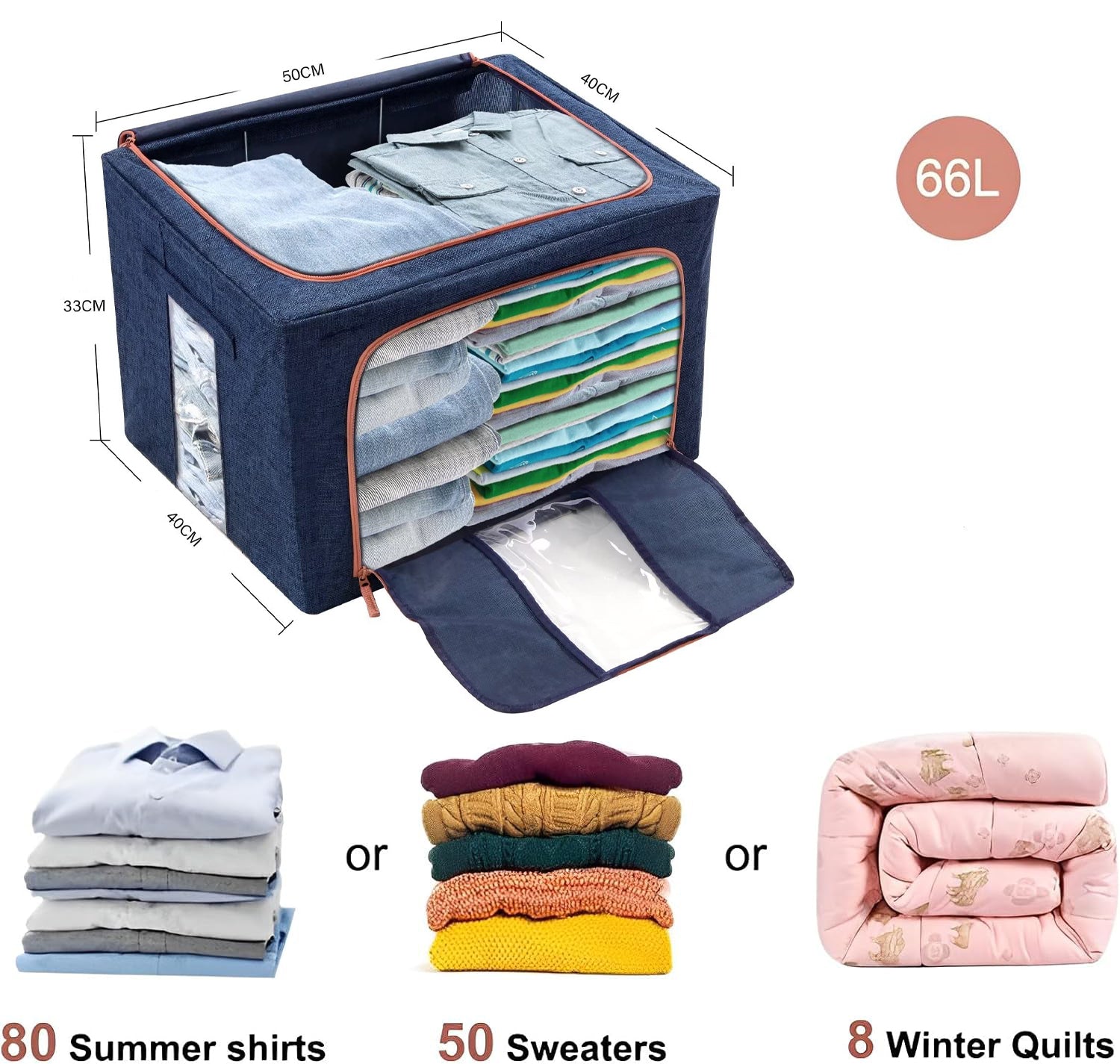 66L Cloth Storage Box Closet Organizer Storage Bags Clothes Storage Bags Wardrobe Organizer Idea Grey Blue 3