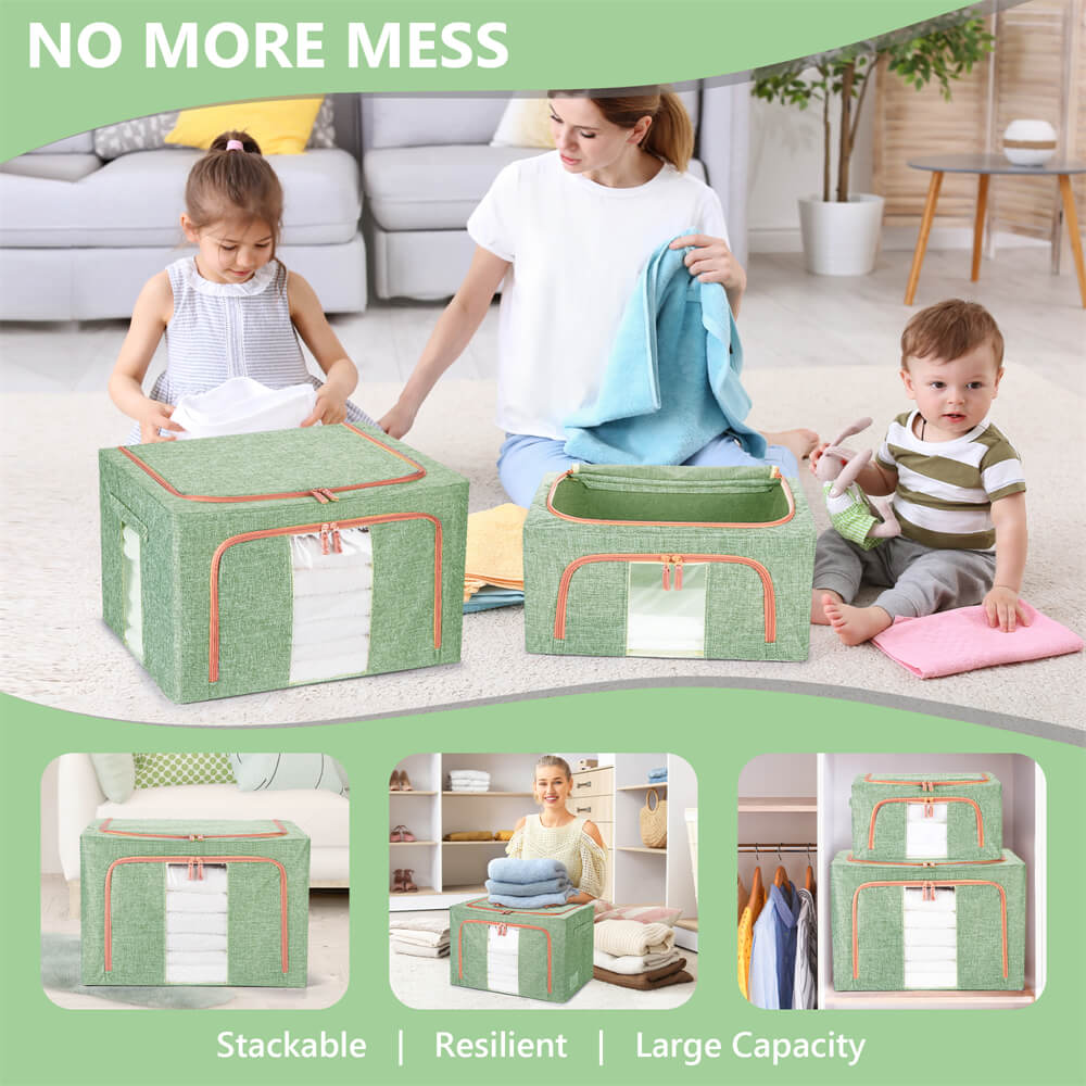 24L Cloth Storage Box Closet Organizer Storage Bags Clothes Storage Bags Wardrobe Organizer Idea GREEN 6