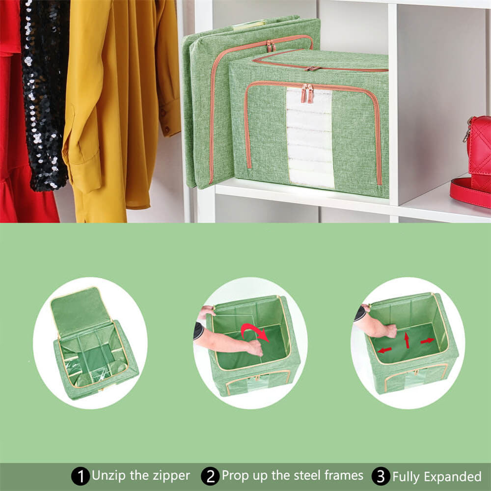 66L Cloth Storage Box Closet Organizer Storage Bags Clothes Storage Bags Wardrobe Organizer Idea GREEN 3
