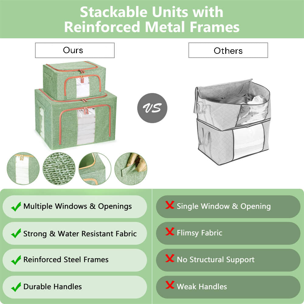 66L Cloth Storage Box Closet Organizer Storage Bags Clothes Storage Bags Wardrobe Organizer Idea GREEN 6