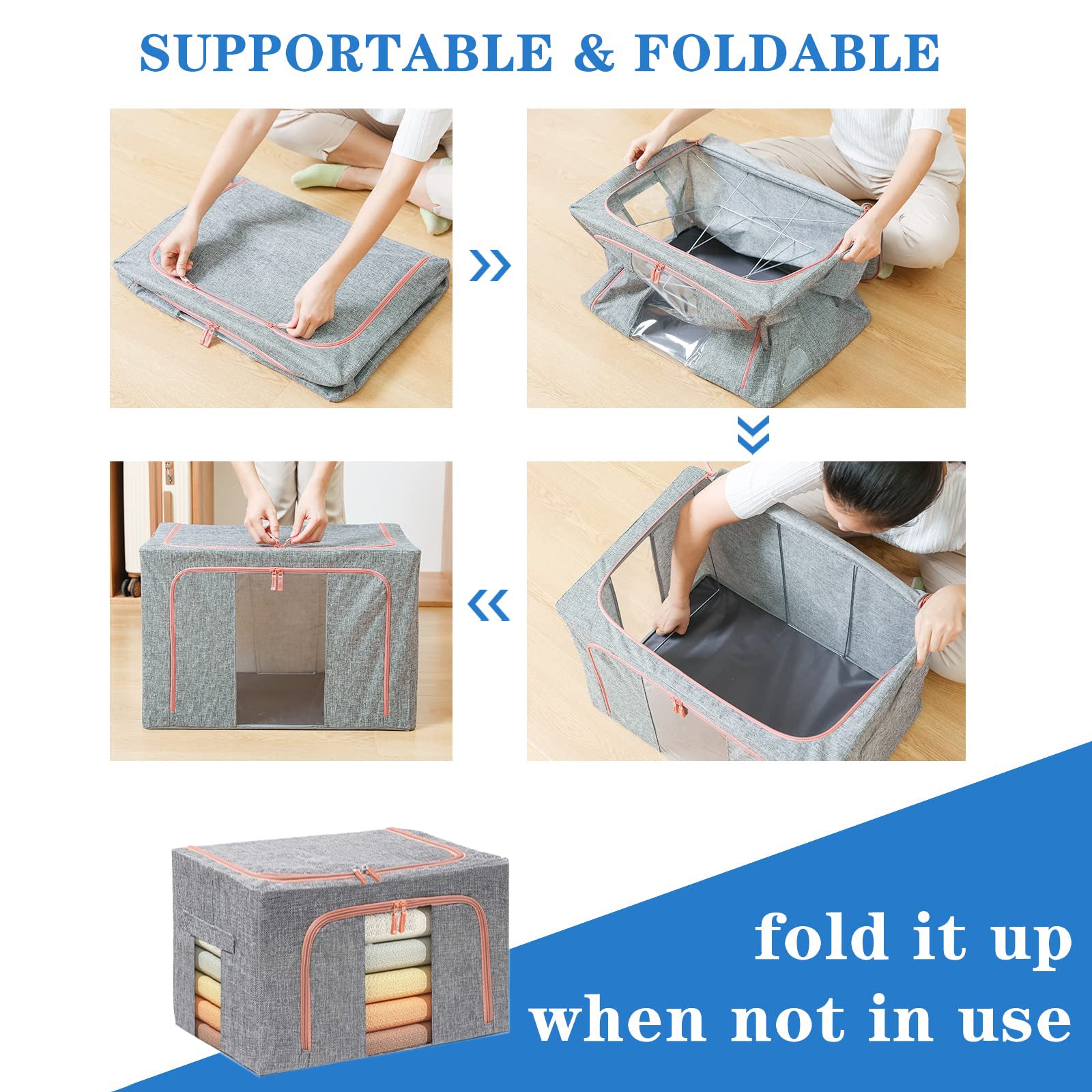 100L Cloth Storage Box Closet Organizer Storage Bags Clothes Storage Bags Wardrobe Organizer Idea Grey 4