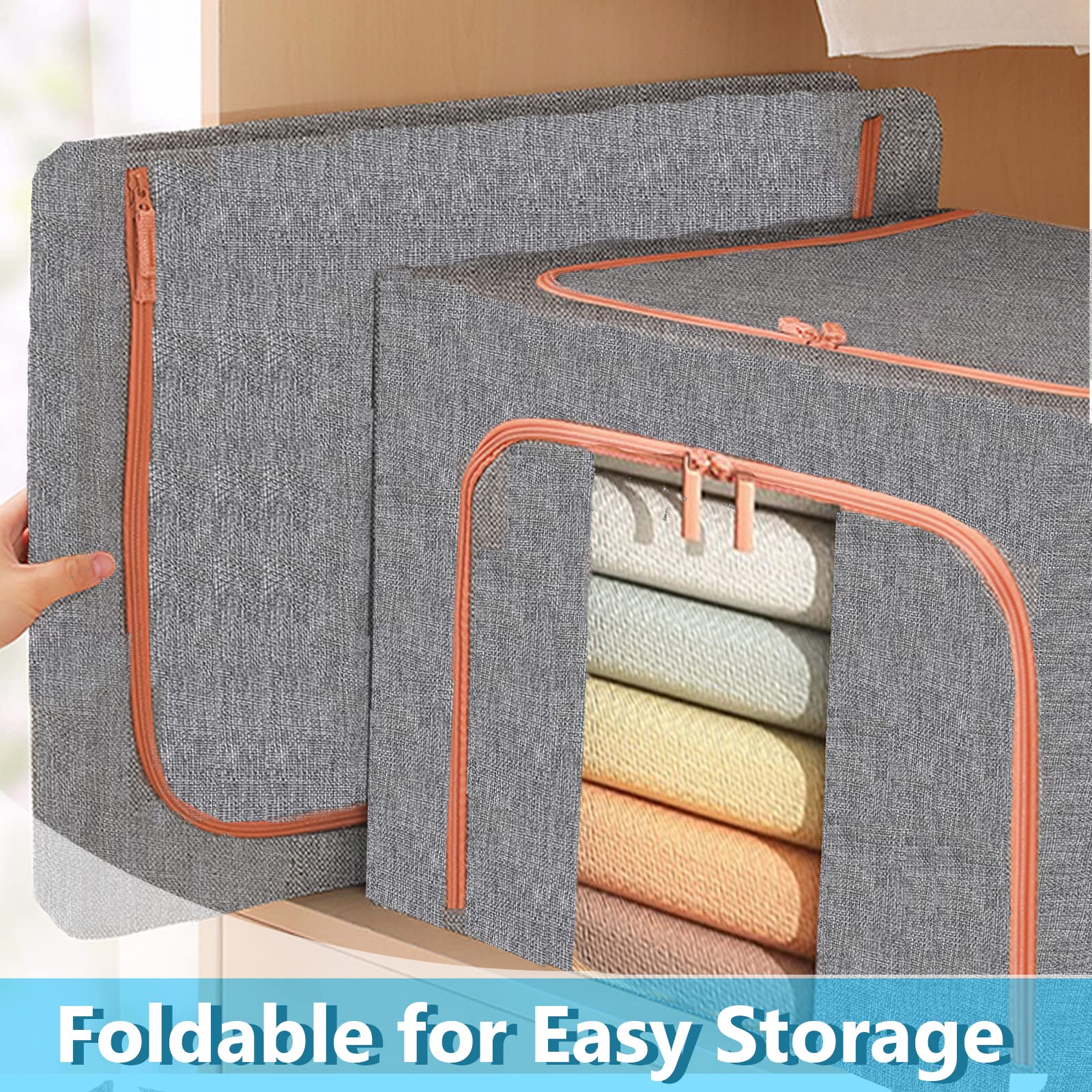 100L Cloth Storage Box Closet Organizer Storage Bags Clothes Storage Bags Wardrobe Organizer Idea Grey 6