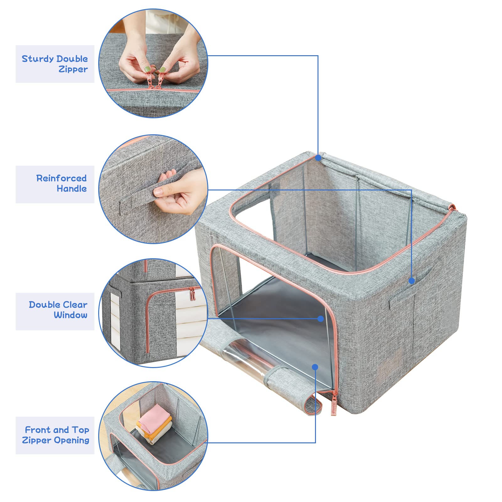 100L Cloth Storage Box Closet Organizer Storage Bags Clothes Storage Bags Wardrobe Organizer Idea Grey 7