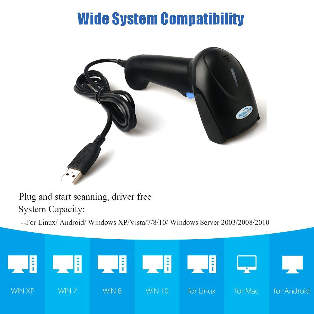 Wired Barcode QR Bar Code Screen Scanner Data 1D 2D Reader USB Cable Mobile Payment Store 7