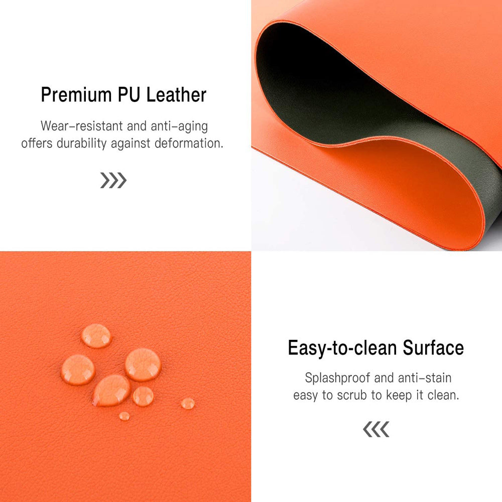 Orange 120cm*60cm Dual Side Office Desk Pad Waterproof PU Leather Computer Mouse Pad 3