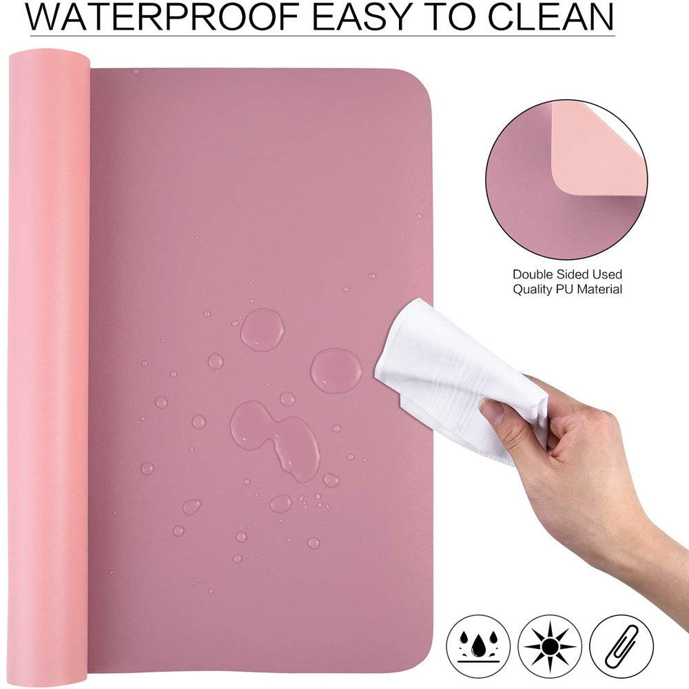 Pink 90cm*45cm Dual Side Office Desk Pad Waterproof PU Leather Computer Mouse Pad 4