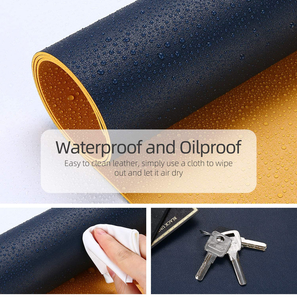 Dark Blue 90cm*45cm Dual Side Office Desk Pad Waterproof PU Leather Computer Mouse Pad 4