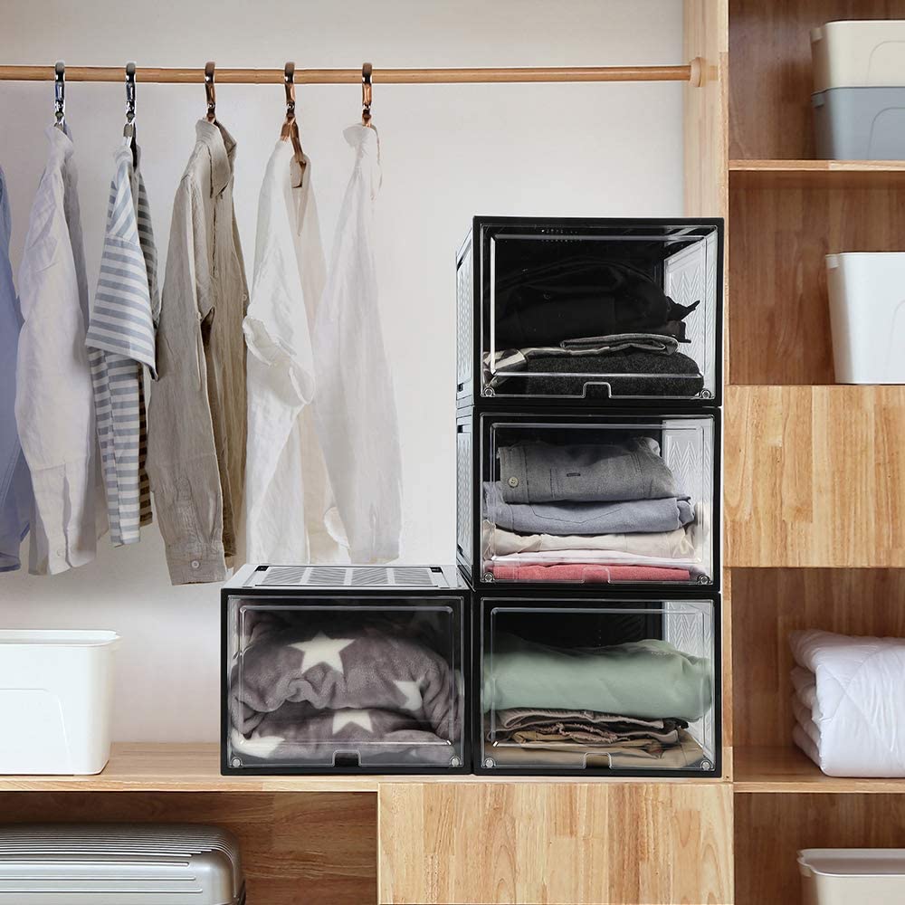 6x Large Shoe Storage Boxes Stackable Shoe Box Organisers Containers Display Cases Bins Magnetic Door 5