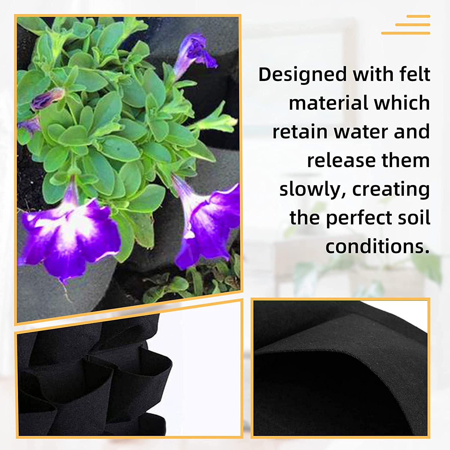 72 Pockets Wall Hanging Planter Planting Grow Bag Vertical Garden Vegetable Flower Black 3