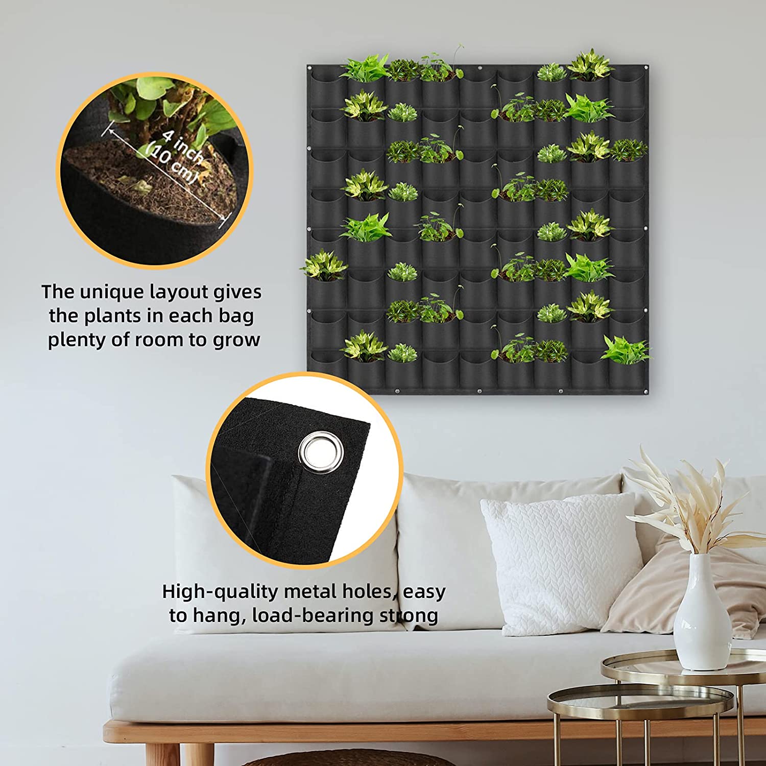 72 Pockets Wall Hanging Planter Planting Grow Bag Vertical Garden Vegetable Flower Black 4