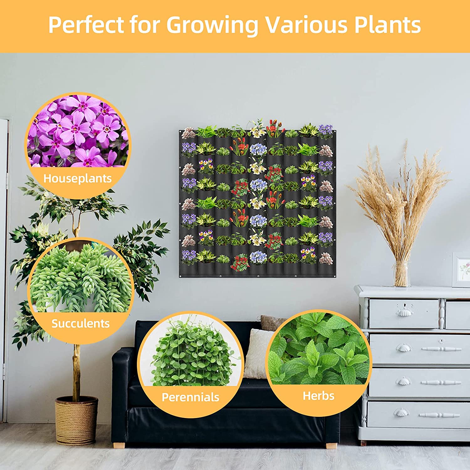 72 Pockets Wall Hanging Planter Planting Grow Bag Vertical Garden Vegetable Flower Black 5