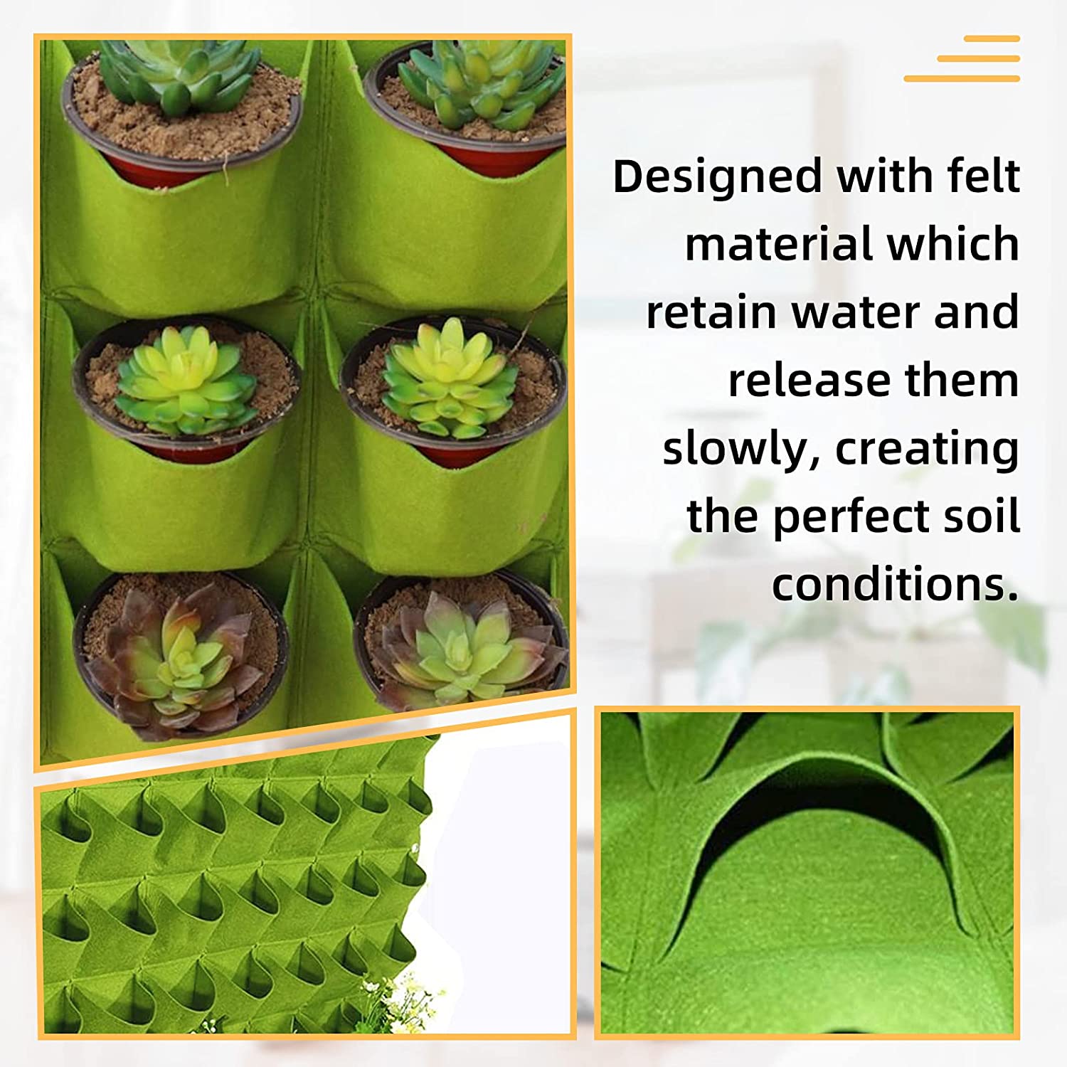 72 Pockets Wall Hanging Planter Planting Grow Bag Vertical Garden Vegetable Flower Green 3