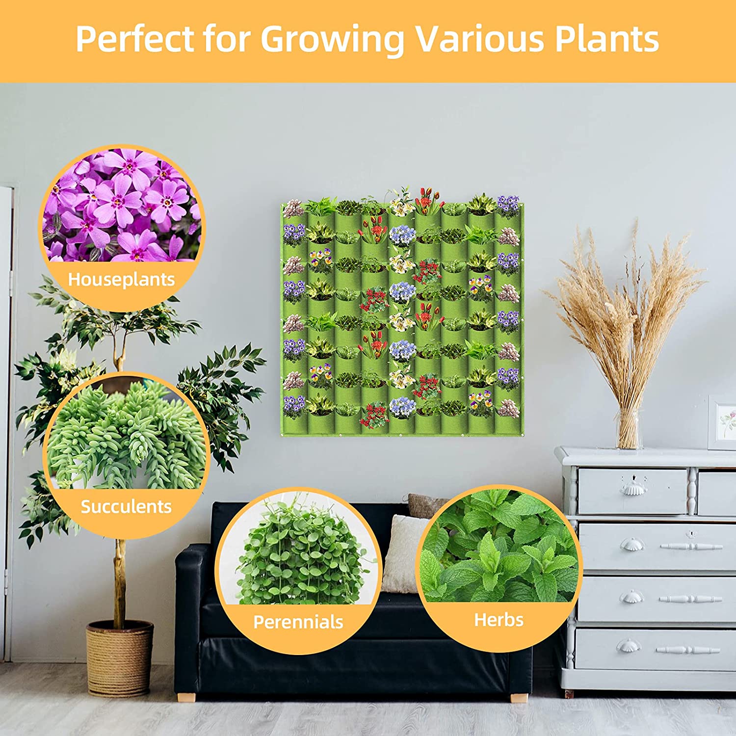 72 Pockets Wall Hanging Planter Planting Grow Bag Vertical Garden Vegetable Flower Green 5