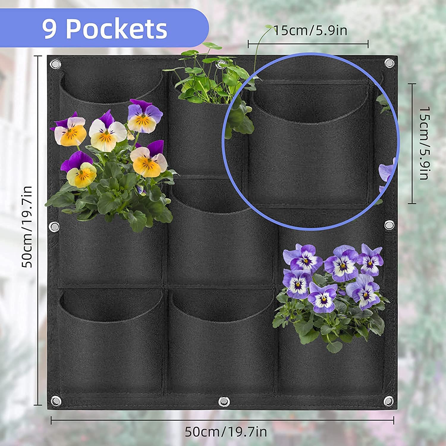 9 Pockets Wall Hanging Planter Planting Grow Bag Vertical Garden Vegetable Flower Black 3