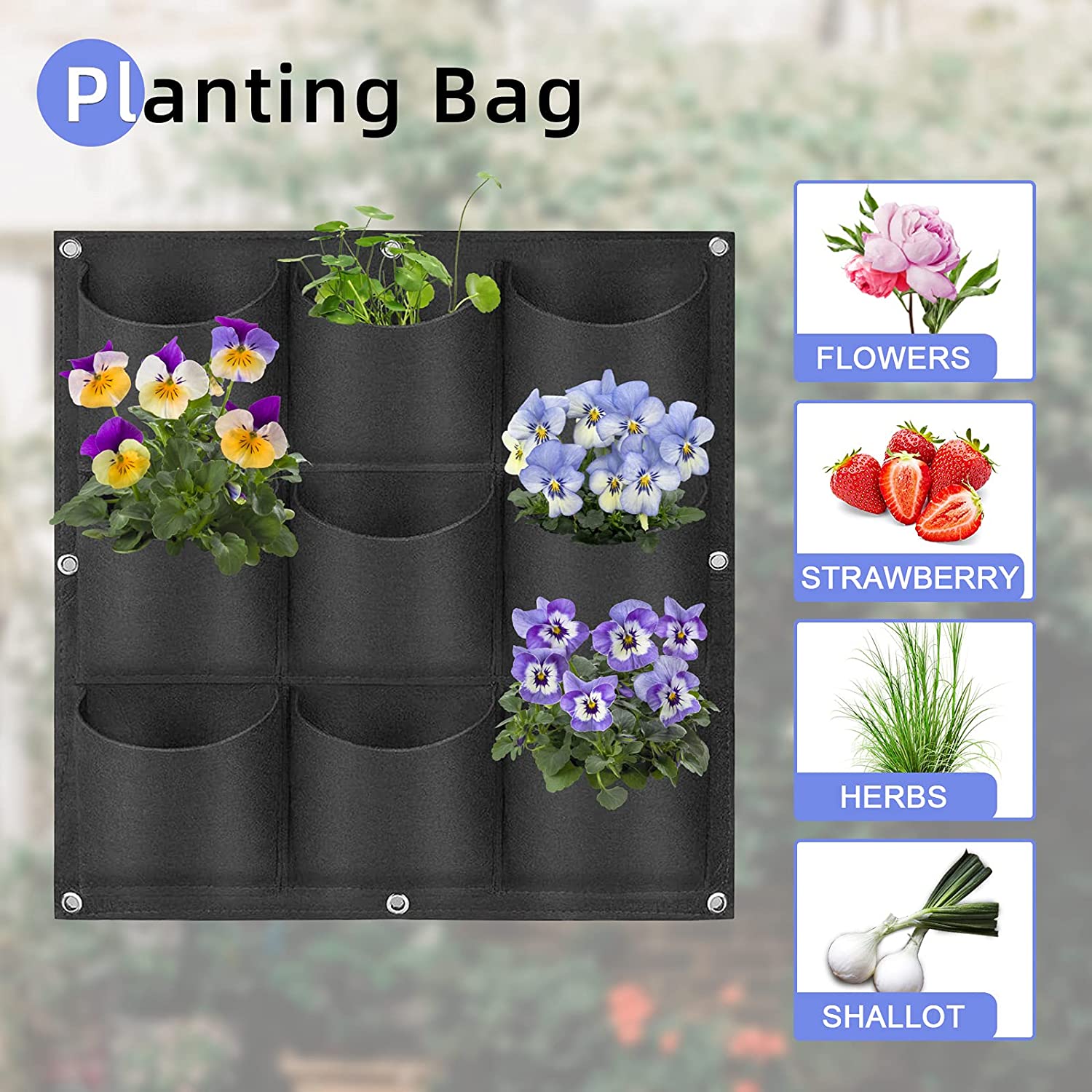 9 Pockets Wall Hanging Planter Planting Grow Bag Vertical Garden Vegetable Flower Black 4