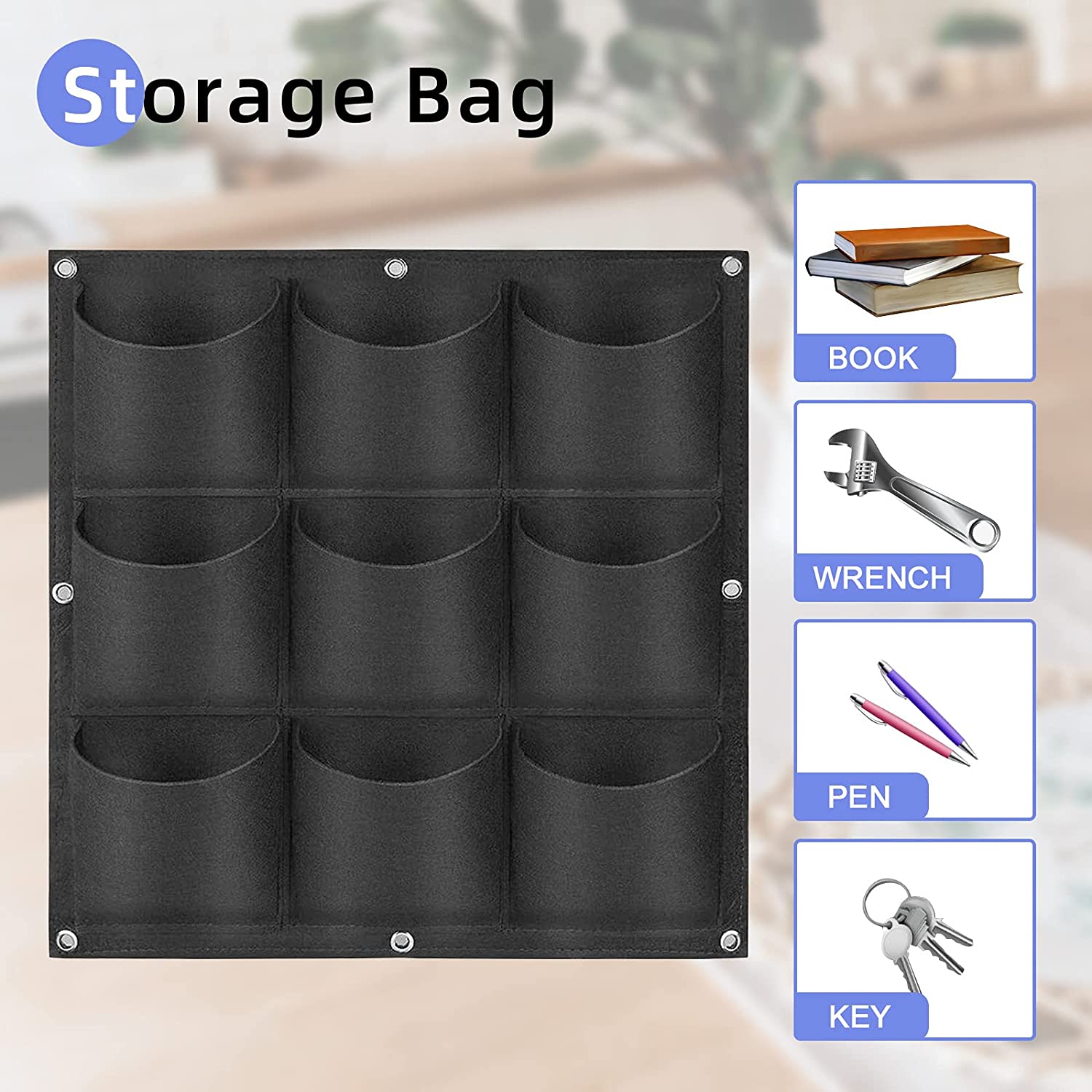 9 Pockets Wall Hanging Planter Planting Grow Bag Vertical Garden Vegetable Flower Black 5