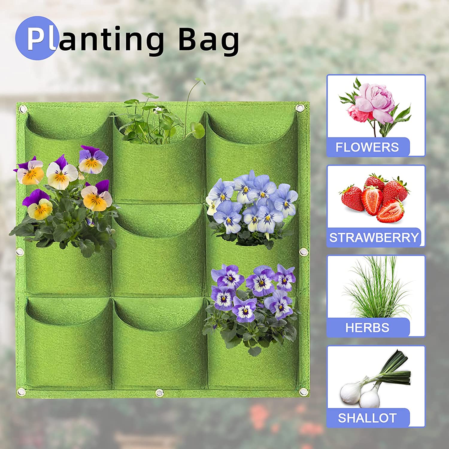 9 Pockets Wall Hanging Planter Planting Grow Bag Vertical Garden Vegetable Flower Green 4
