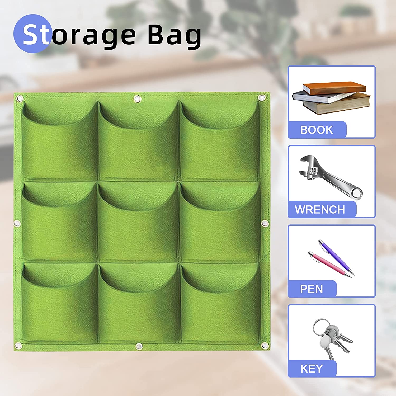 9 Pockets Wall Hanging Planter Planting Grow Bag Vertical Garden Vegetable Flower Green 5