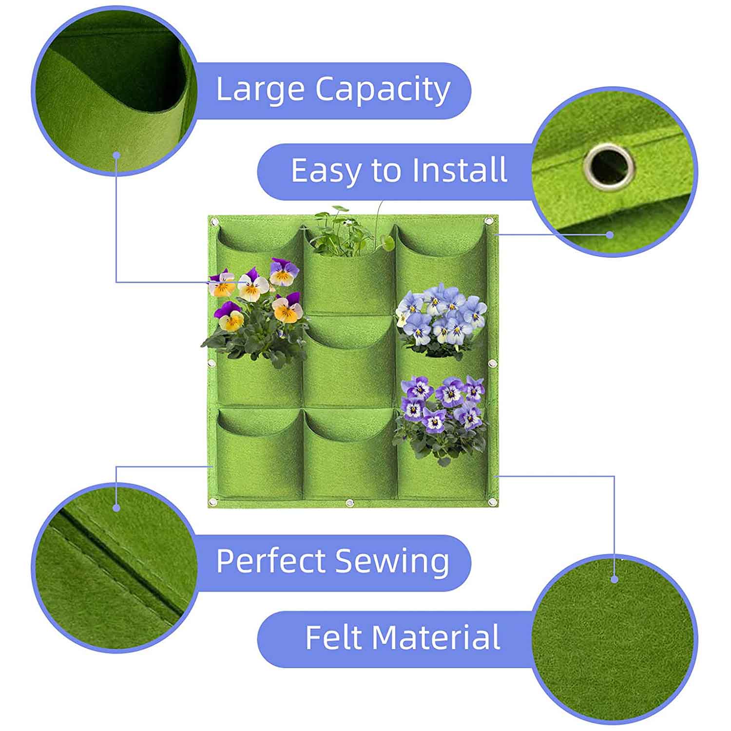9 Pockets Wall Hanging Planter Planting Grow Bag Vertical Garden Vegetable Flower Green 8