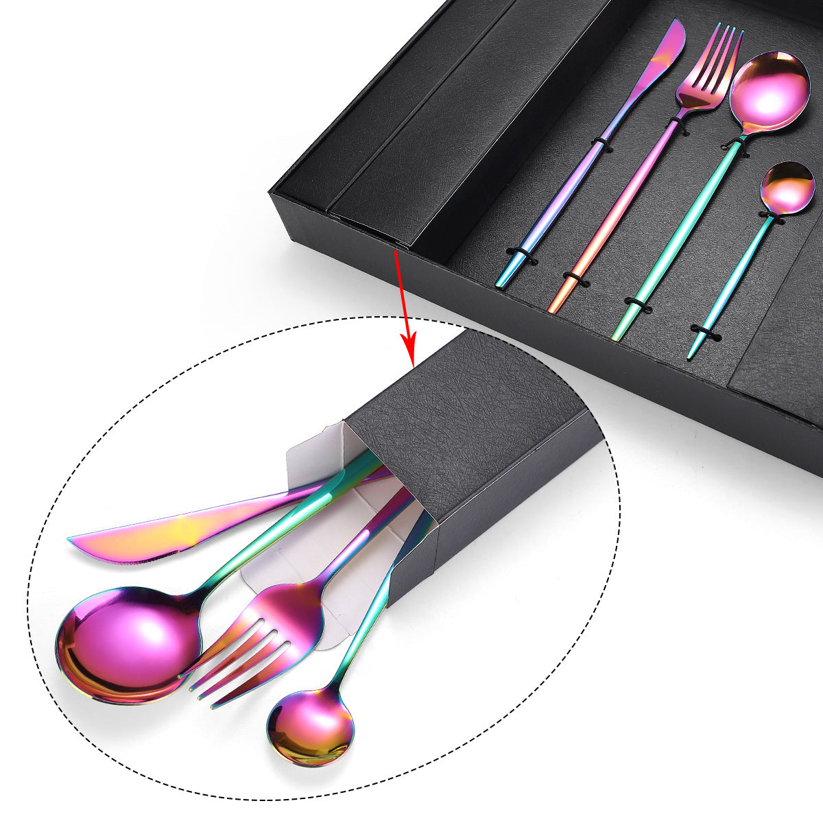 16-Piece Stainless Steel Rainbow Color Set, Knife Fork Spoon Flatware Set Cutlery Set 3