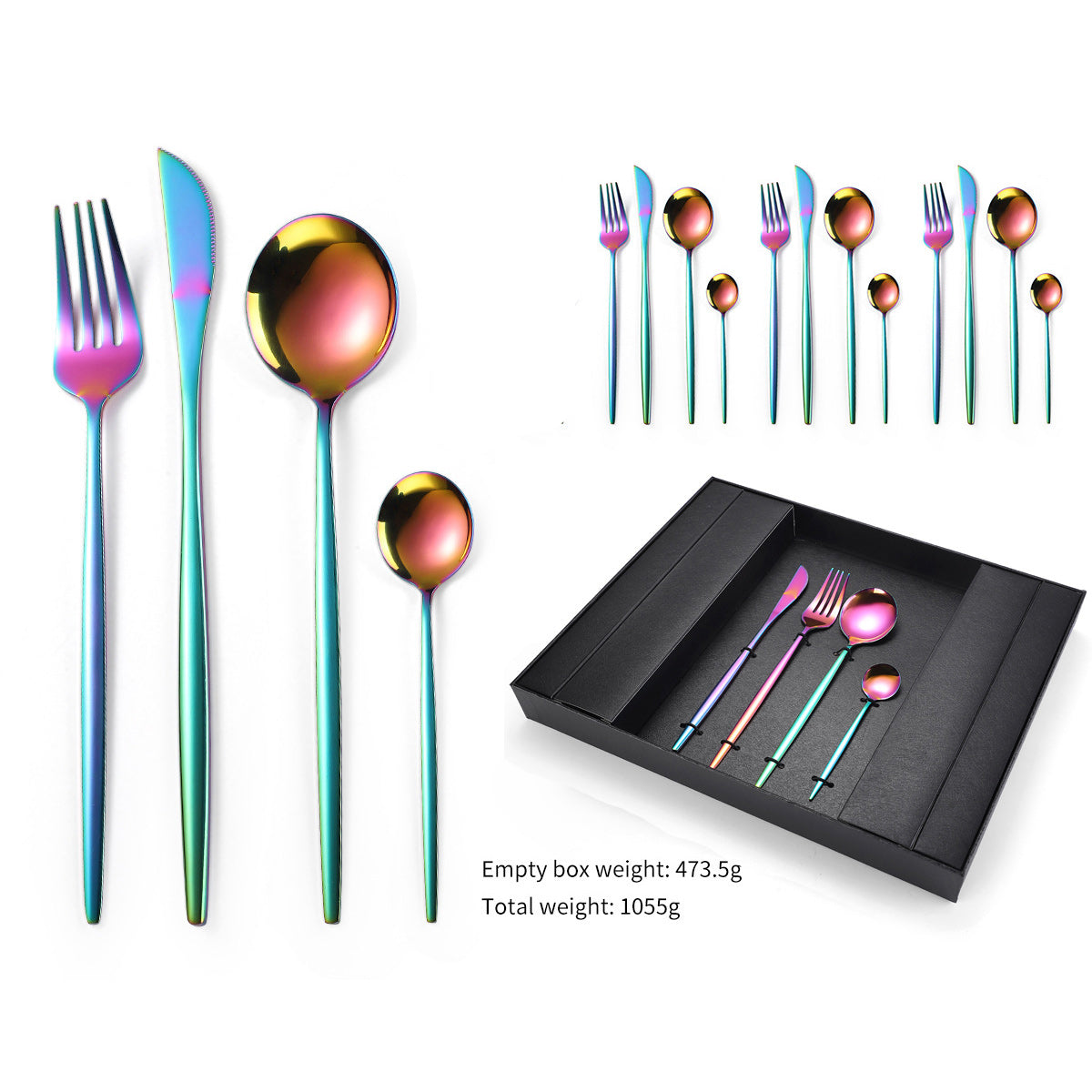 16-Piece Stainless Steel Rainbow Color Set, Knife Fork Spoon Flatware Set Cutlery Set 4