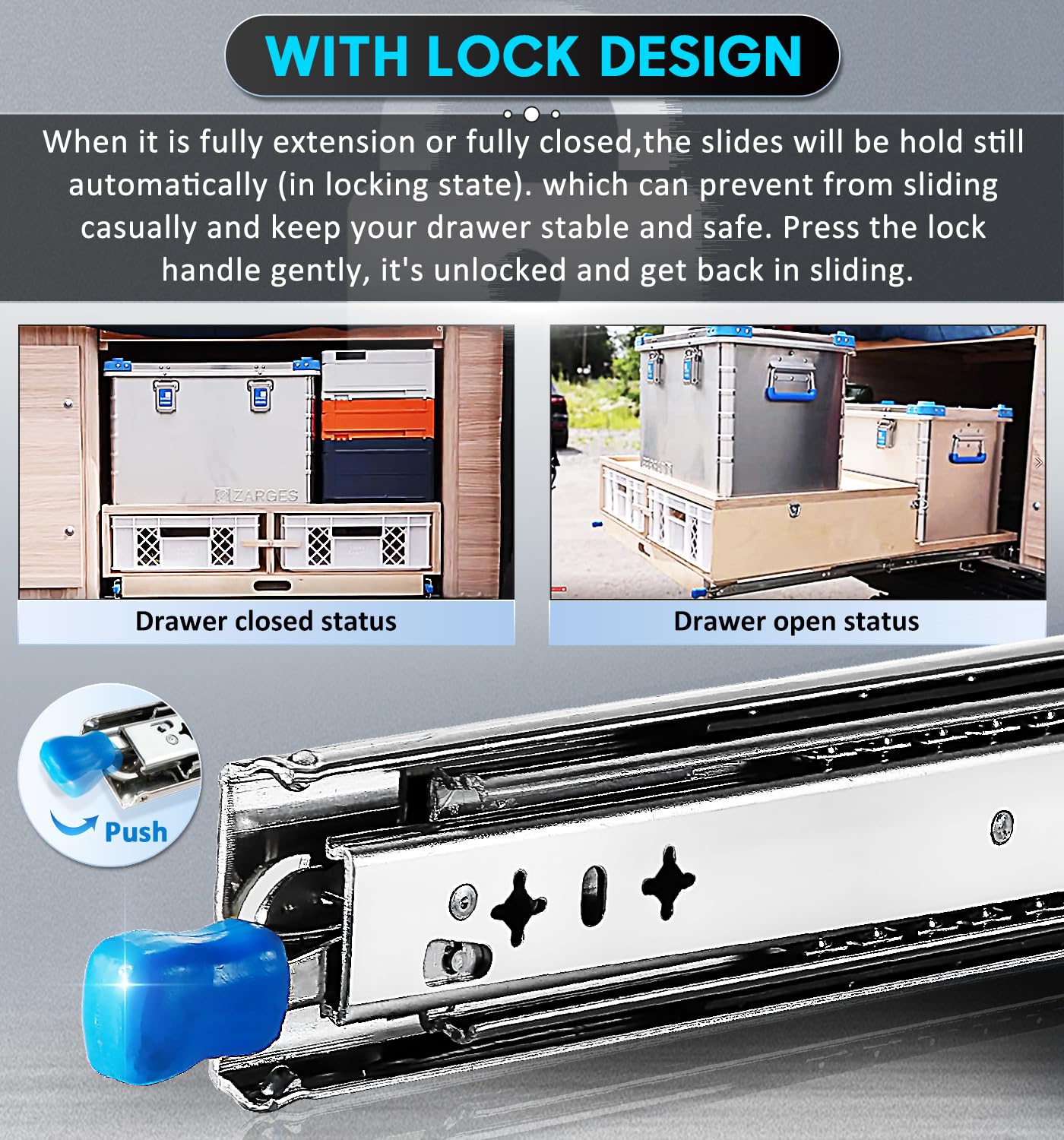 56in Pair 1000 - 2000mm 150KG Capacity Heavy Duty Trailer Drawer Slides Rails Runners Locking 3