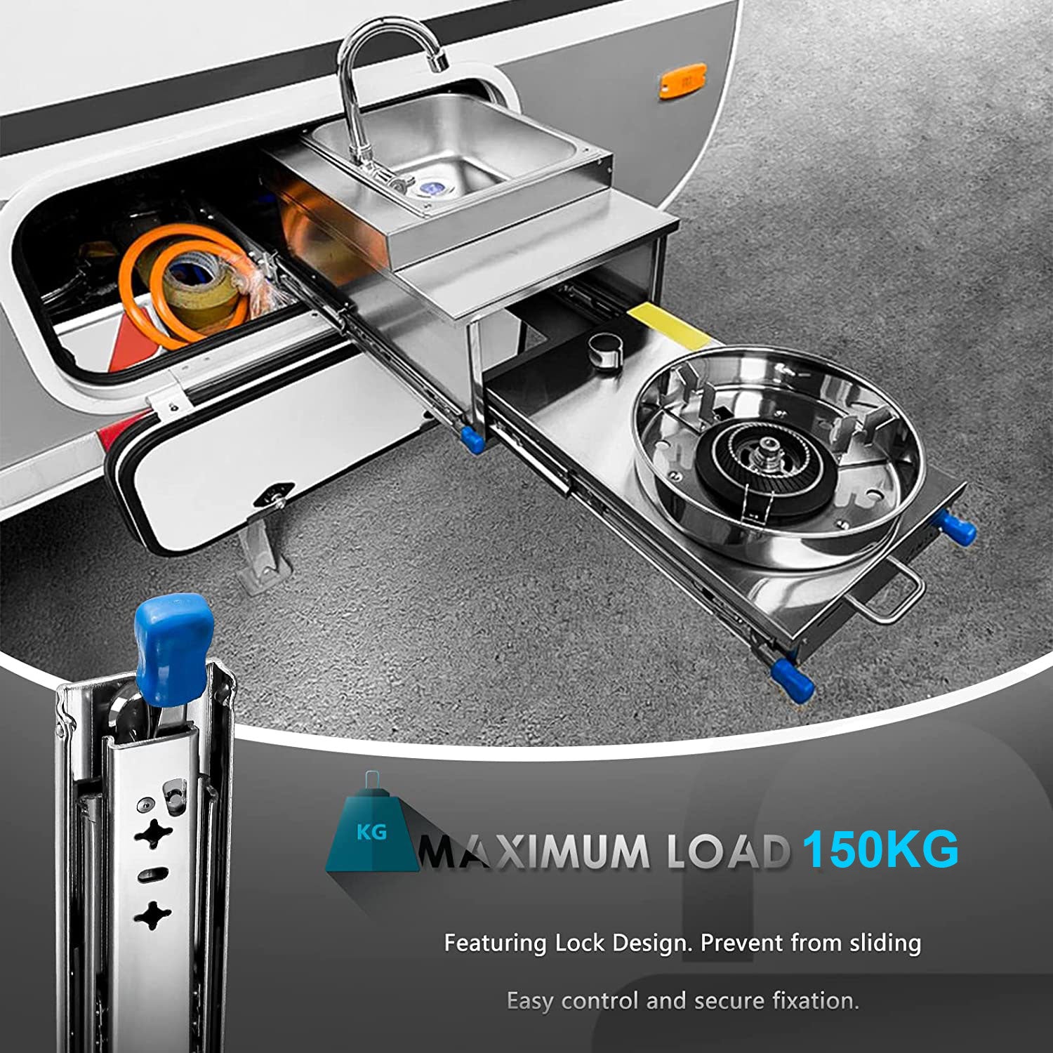 56in Pair 1000 - 2000mm 150KG Capacity Heavy Duty Trailer Drawer Slides Rails Runners Locking 7