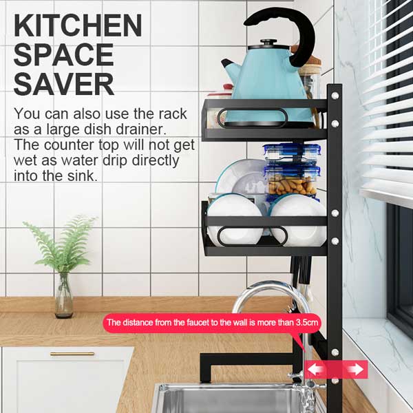 65cm 3 tier Over Single Sink Dish Drying Rack Drainer Kitchen Cutlery Holder Storage Organizer 5