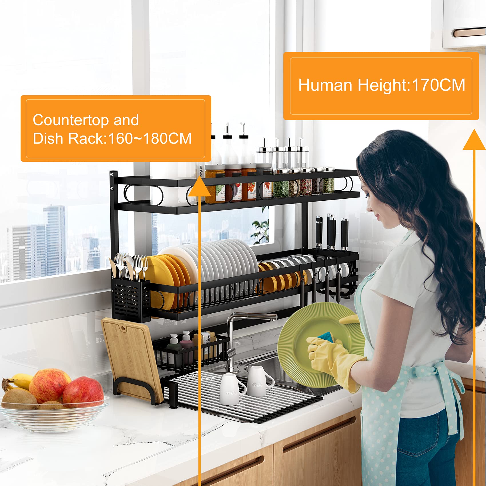 85cm 3 tier Over Sink Dish Drying Rack Drainer Kitchen Cutlery Holder Storage Organizer 7