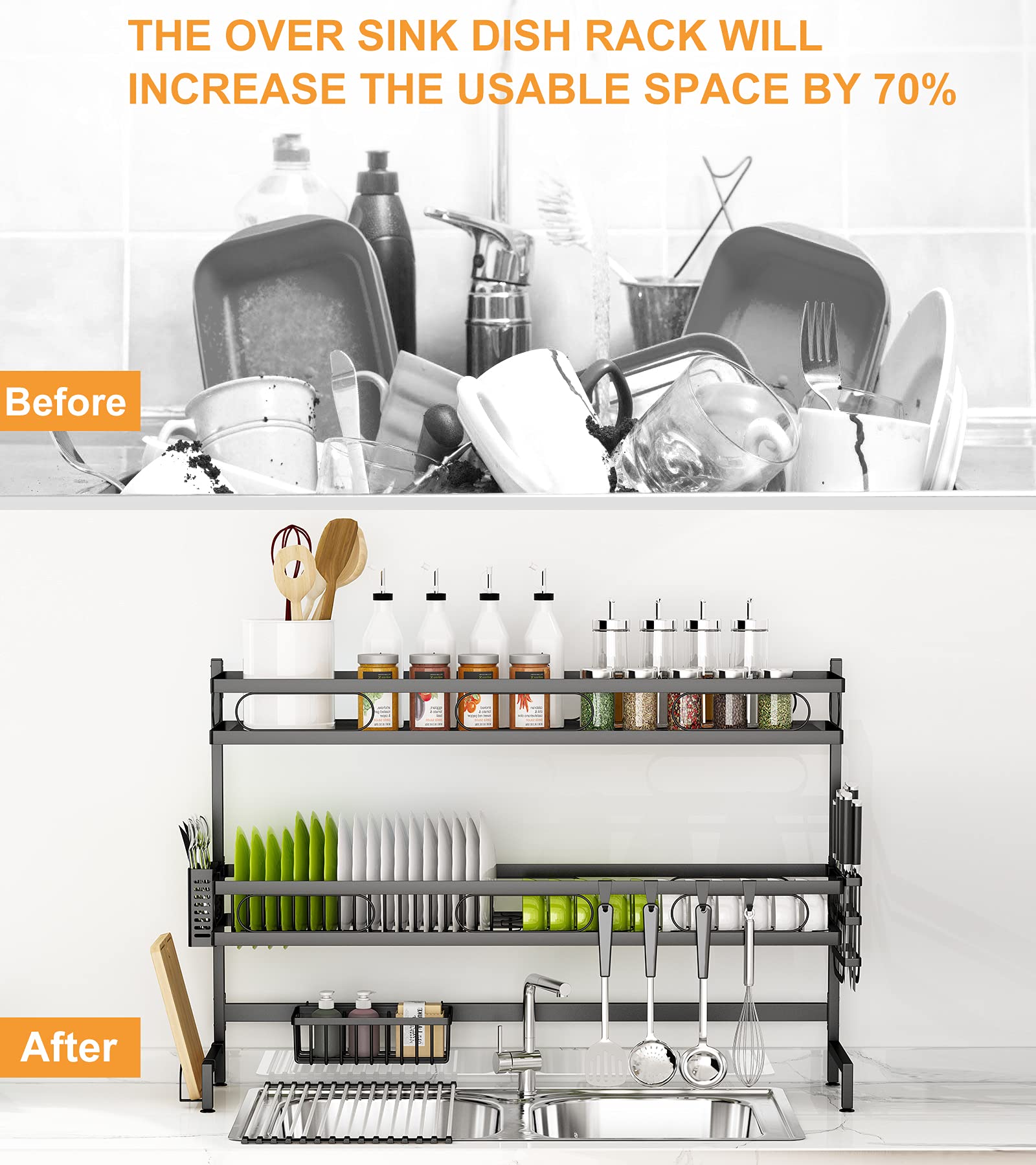 85cm 3 tier Over Sink Dish Drying Rack Drainer Kitchen Cutlery Holder Storage Organizer 9