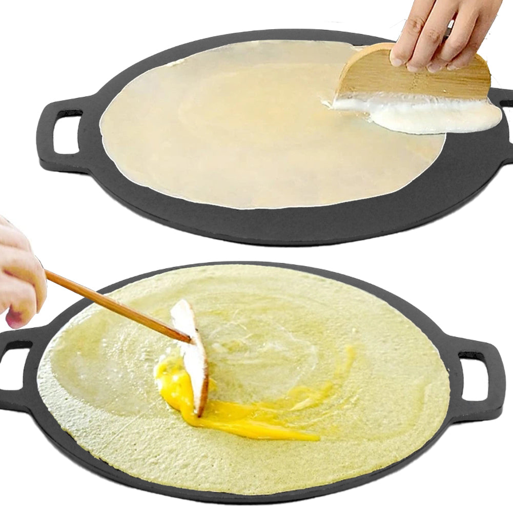 28cm Seasoned Cast Iron Induction Crepes Pan Baking Pancake Tool Pizza Bakeware 4