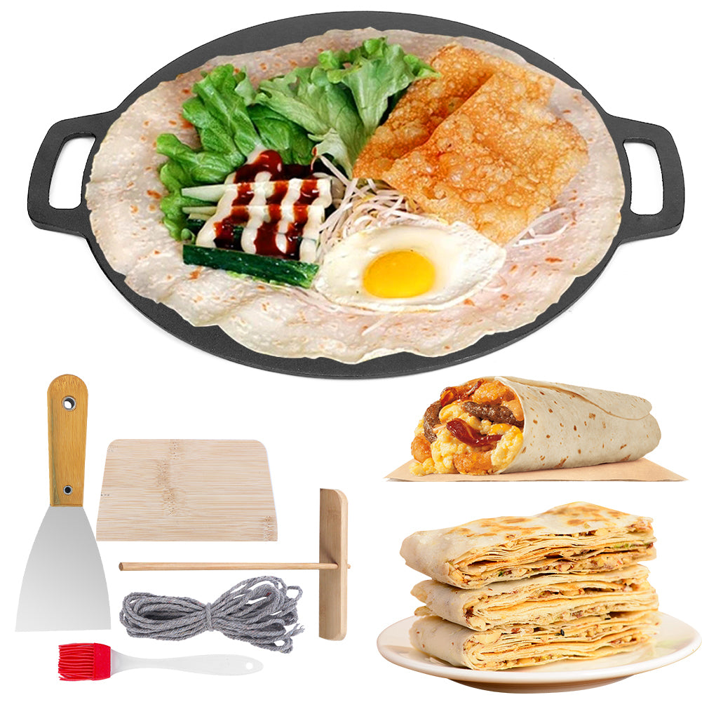 28cm Seasoned Cast Iron Induction Crepes Pan Baking Pancake Tool Pizza Bakeware 5