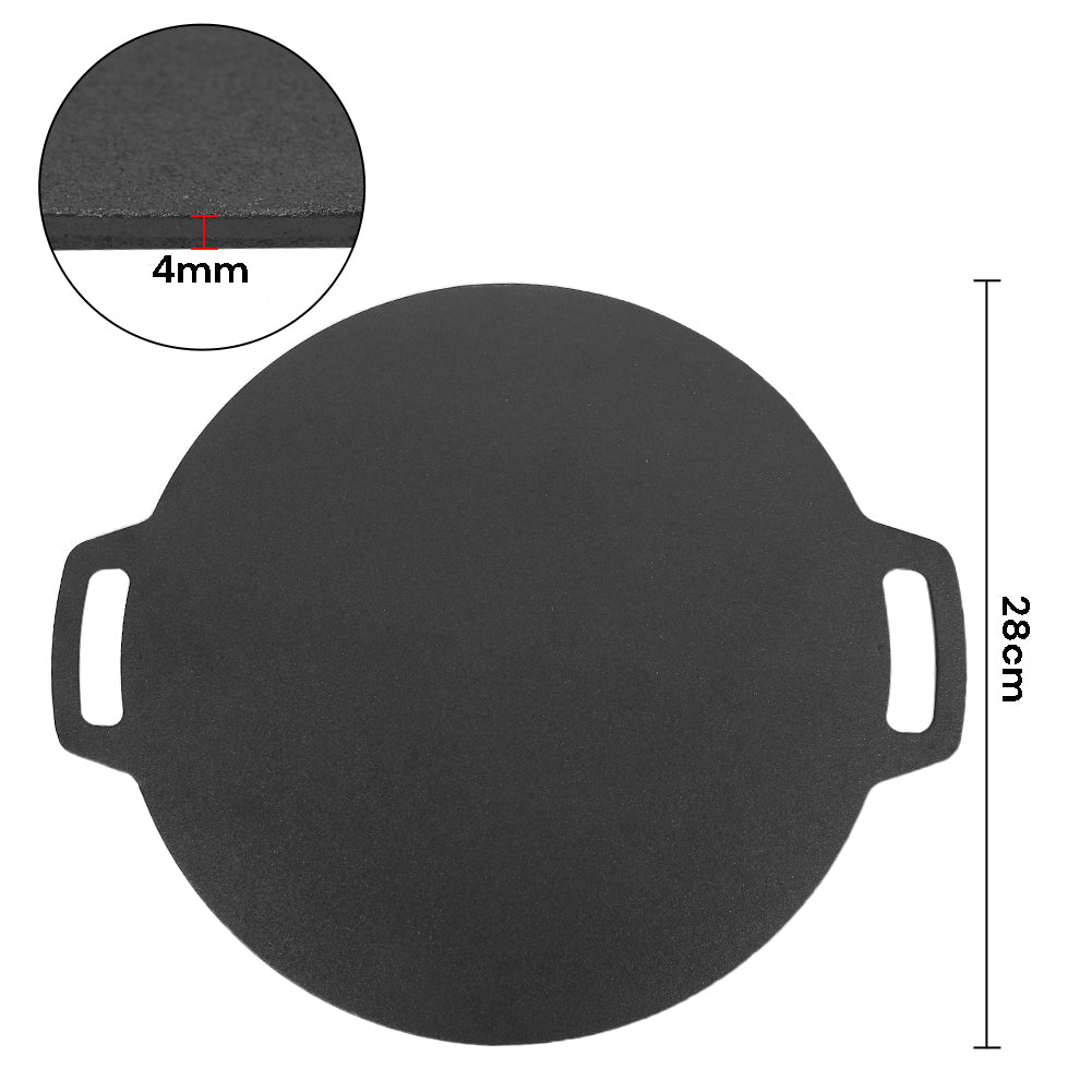 28cm Seasoned Cast Iron Induction Crepes Pan Baking Pancake Tool Pizza Bakeware 6