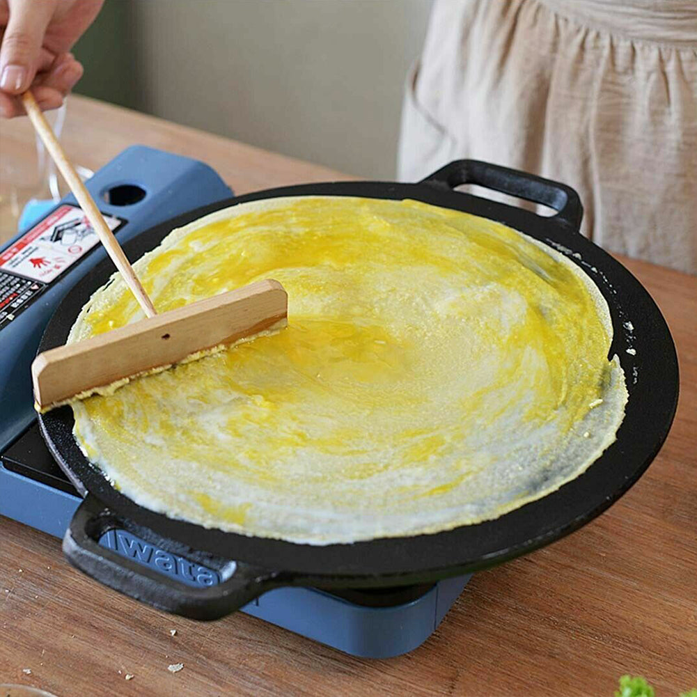 28cm Seasoned Cast Iron Induction Crepes Pan Baking Pancake Tool Pizza Bakeware 7
