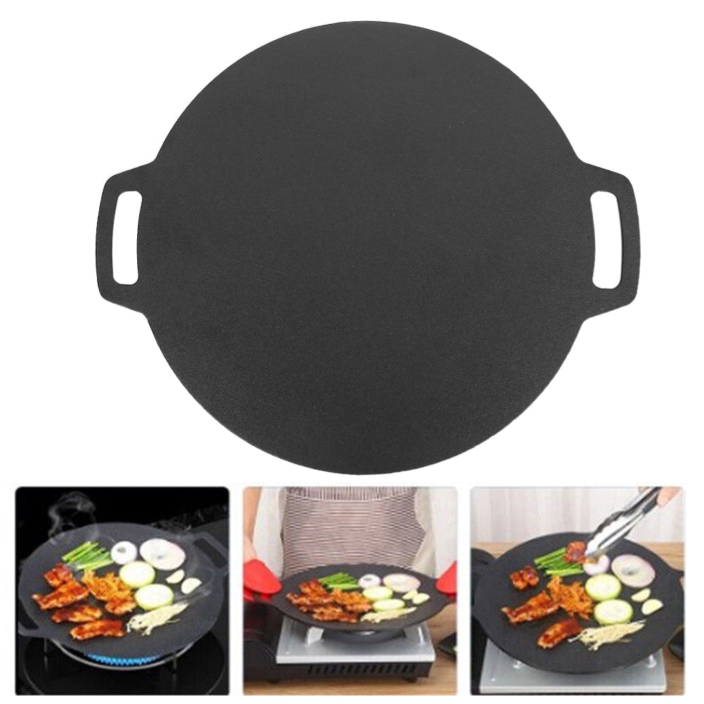 40cm Seasoned Cast Iron Induction Crepes Pan Baking Pancake Tool Pizza Bakeware 8