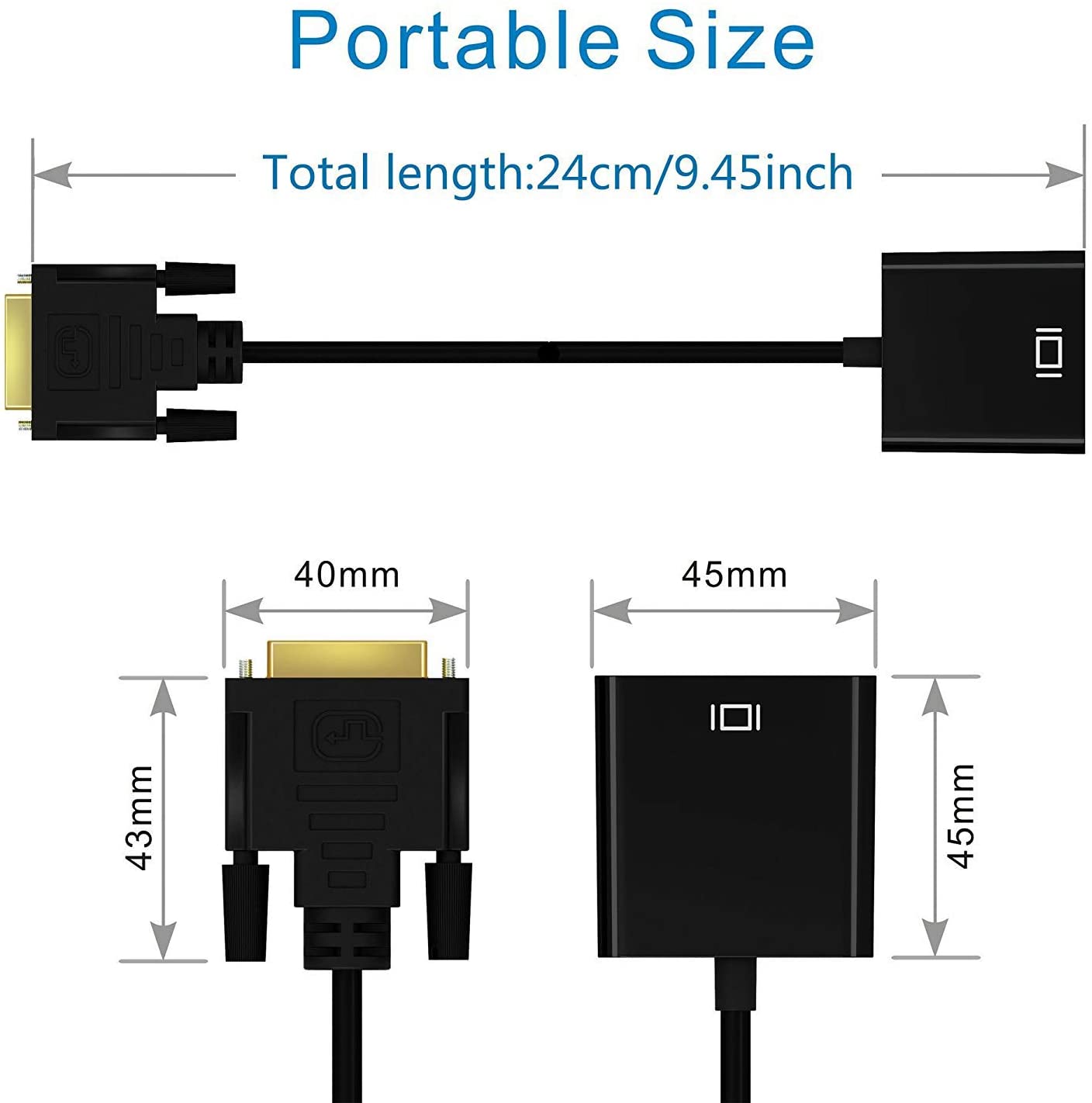 DVI to VGA Adapter,ABLEWE 1080p Active DVI-D to VGA Adapter Converter 24+1 Male to Female Adapter 4