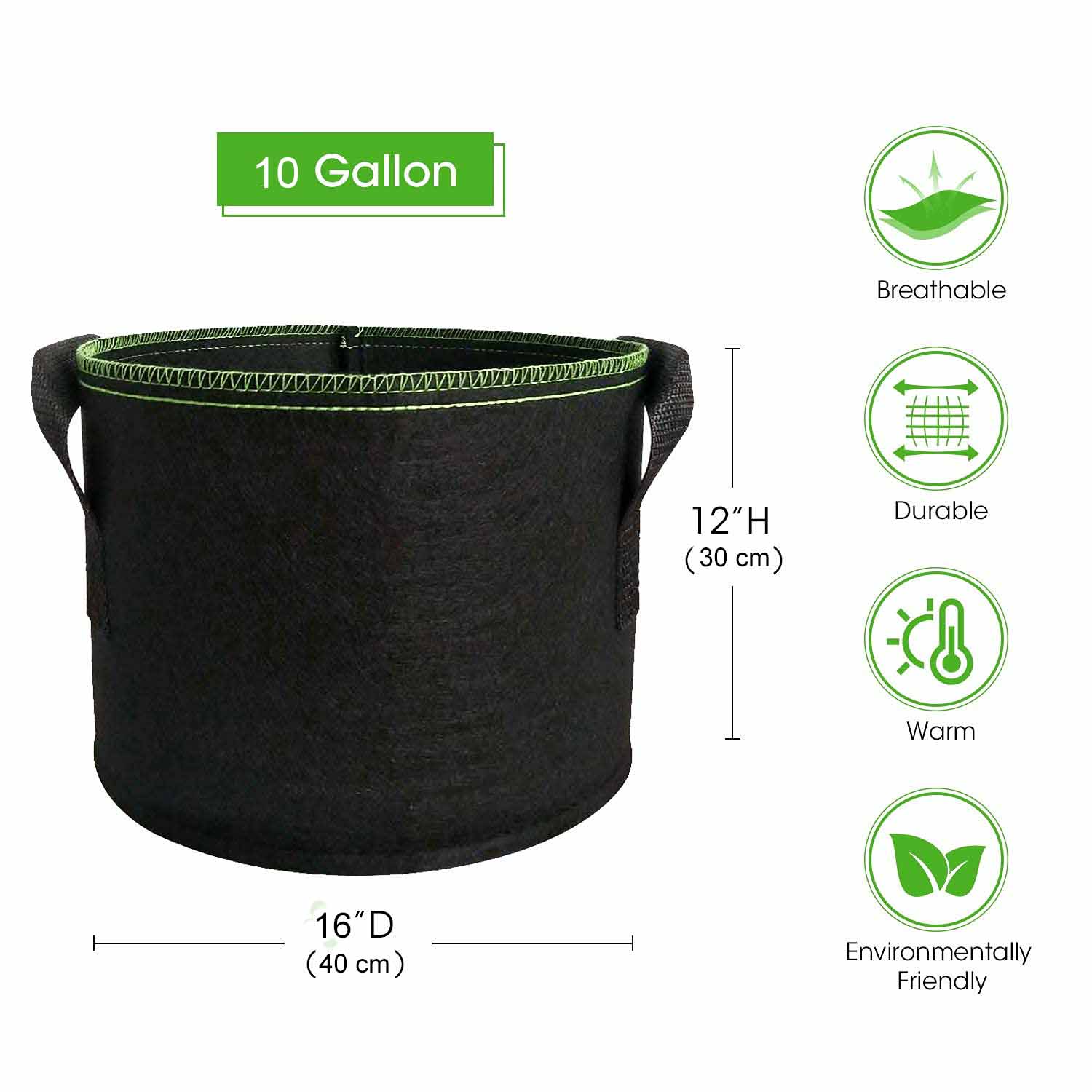 5-Pack 10 Gallons Plant Grow Bag Flower Container Pots with Handles Garden Planter 4