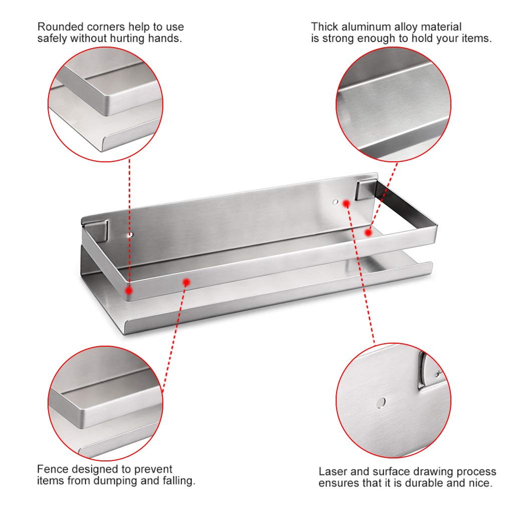 Brushed Bathroom Shower Shelf Kitchen Rack Storage Shelves Shampoo Holder Organizer 5