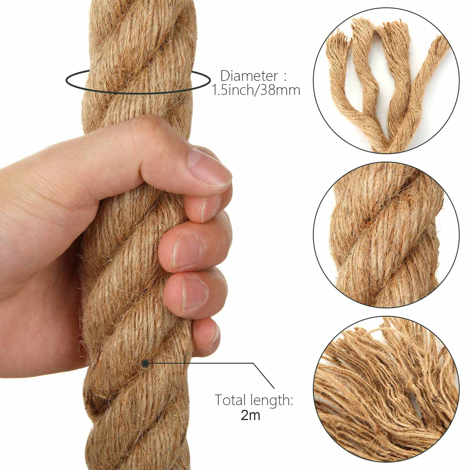 2m Sisal 40mm Rope Natural Twine Cord Thick Jute Hemp Manila  Crafting Home Decor 4